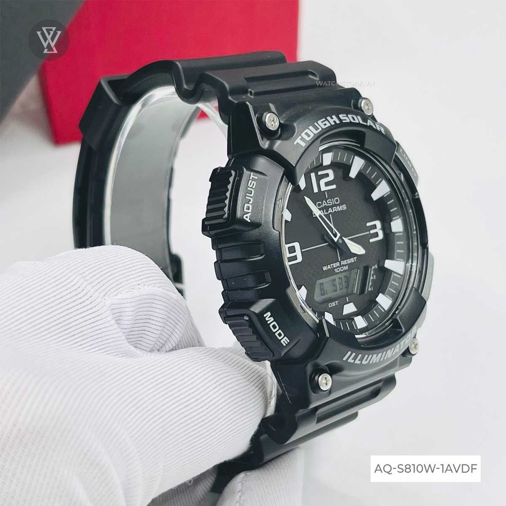 Đồng Hồ Năng Lượng Mặt Trời Nam Casio WATCHSTORE AQ-S810W-1AVDF, Kính Nhựa 46.6mm, Màu Đen Cá Tính Thời Thượng
