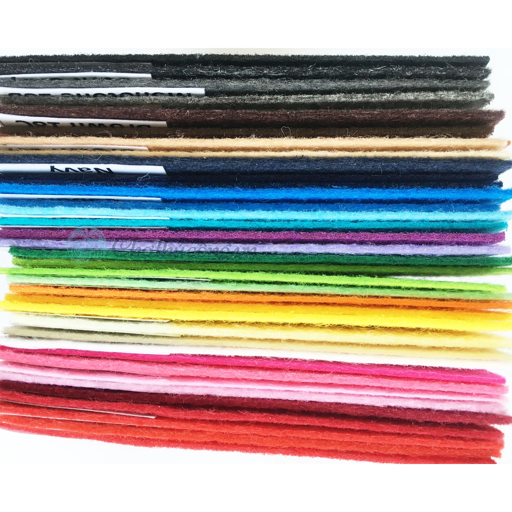 Combo 20 vải nỉ cứng VNXK 30X30cm(vải không dệt / vải dạ / felt) làm đồ handmade, craft, thủ công, 20 màu khác nhau