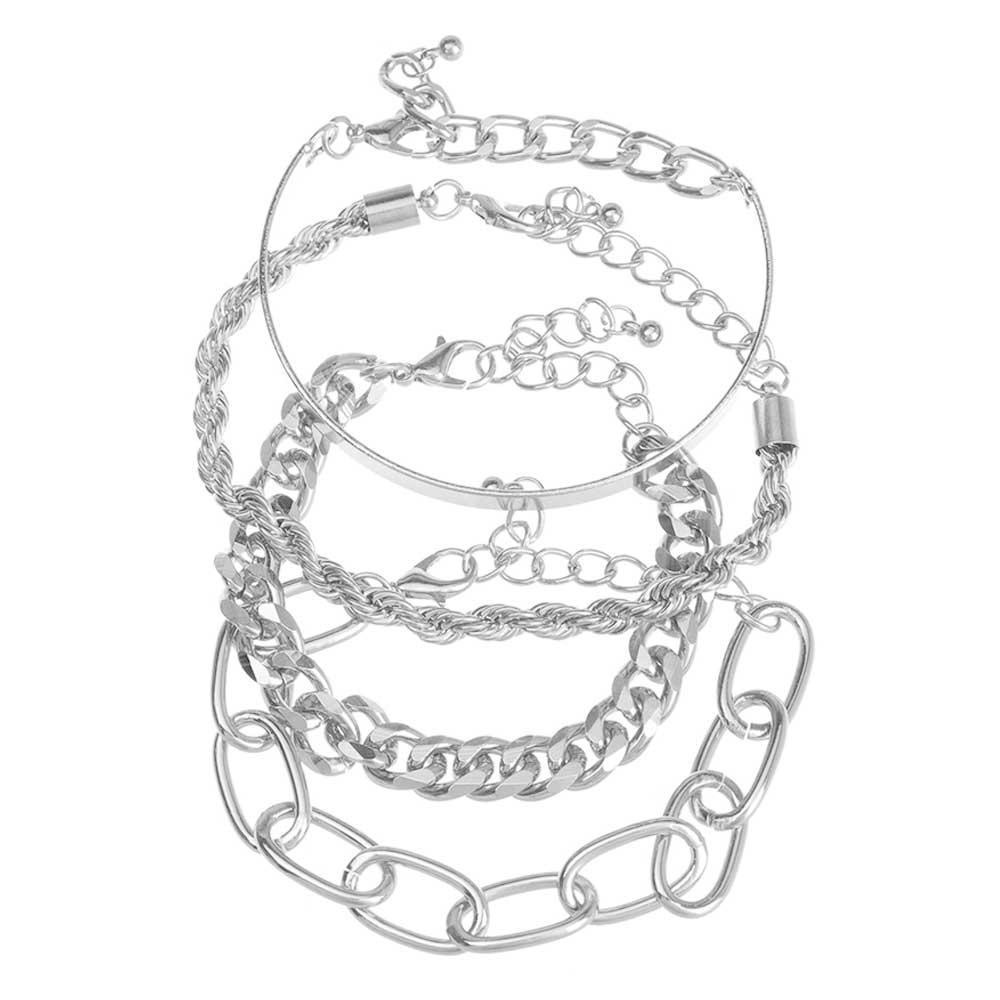 Set 4 Vòng Tay Dây Xoắn Bằng Kim Loại Mạ Điện Có Thể Điều Chỉnh Phong Cách Punk