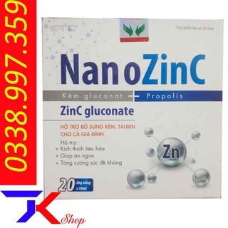 Hỗ Trợ Bổ Sung Kẽm Nano Zinc Gluconate 20 ống( sỉ 3 hộp 115k).
