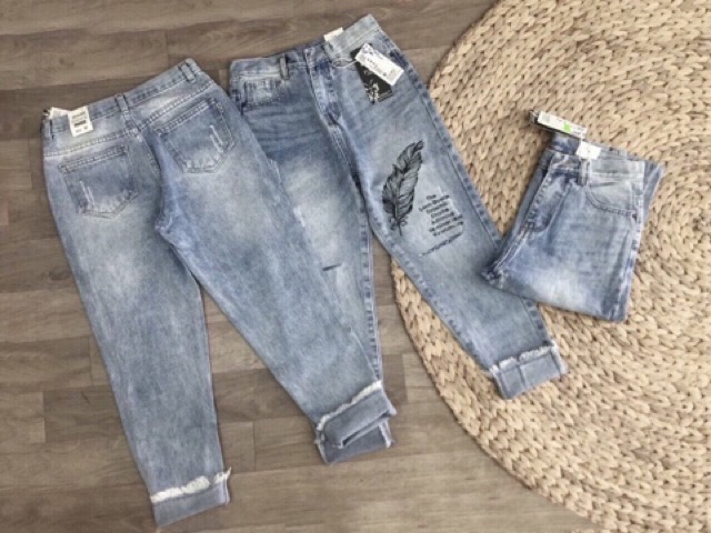 Quần Jeans Nữ Thêu Lá Cao Cấp OHS3077