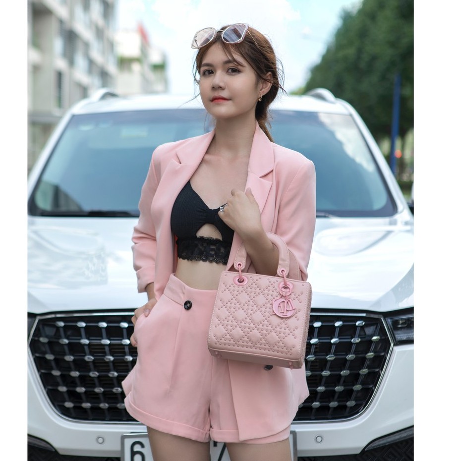 Set áo vest áo blazer nữ HAPPY WEAR dáng Regular Fit khoác Rộng Rãi màu hồng Pastel  3 size