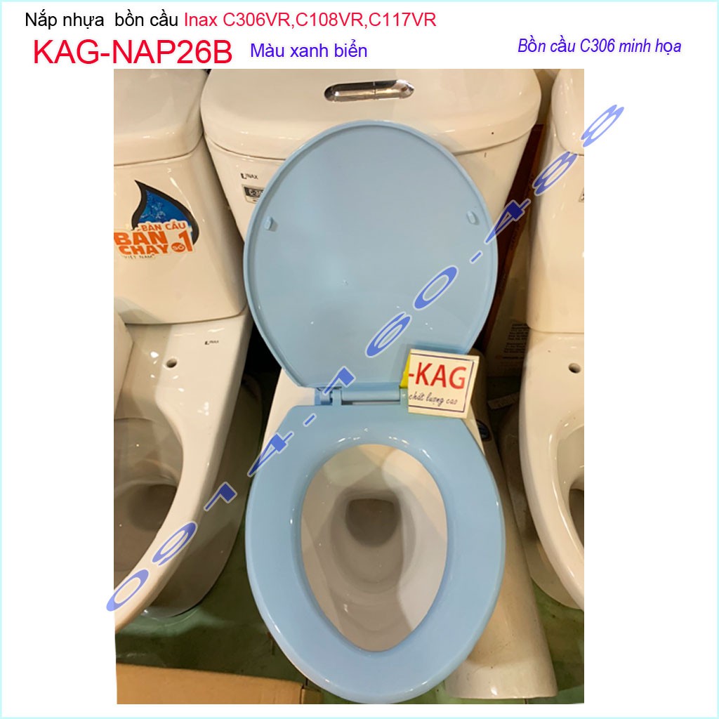 Nắp đậy bồn cầu Inax KAG-NAP26B cho C117, C306, C108, nắp bồn cầu 2 khối nhựa xanh biển dày bóng đẹp