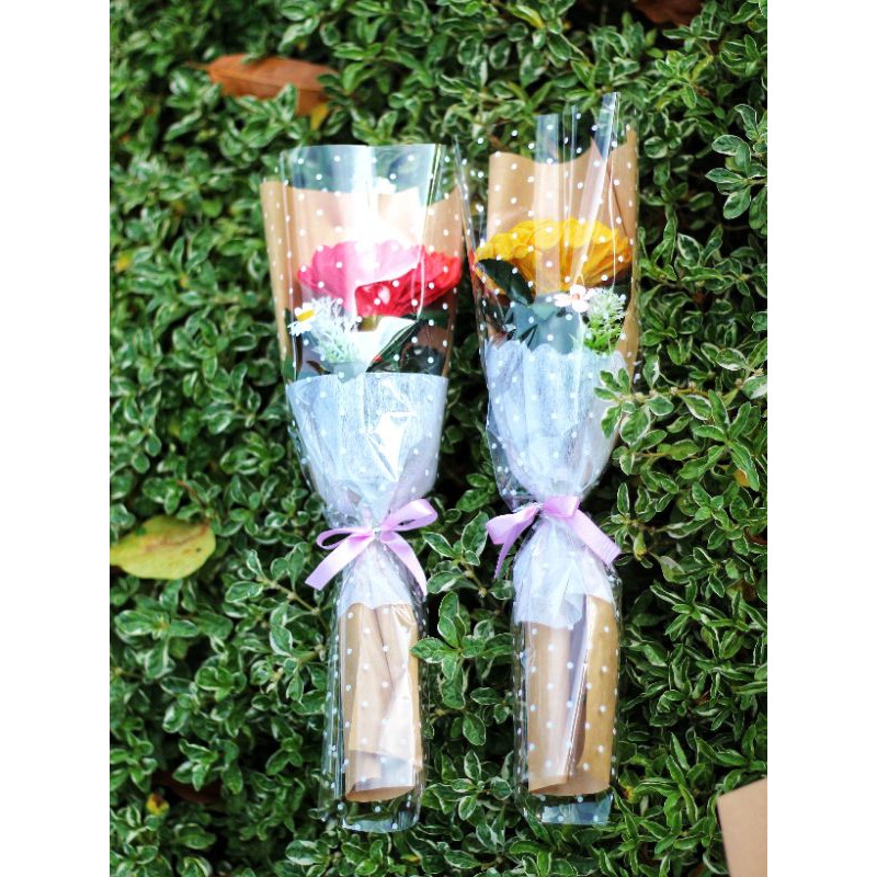 Bó hoa giả, hoa giấy nhún  tặng phụ nữ gói giấy đẹp