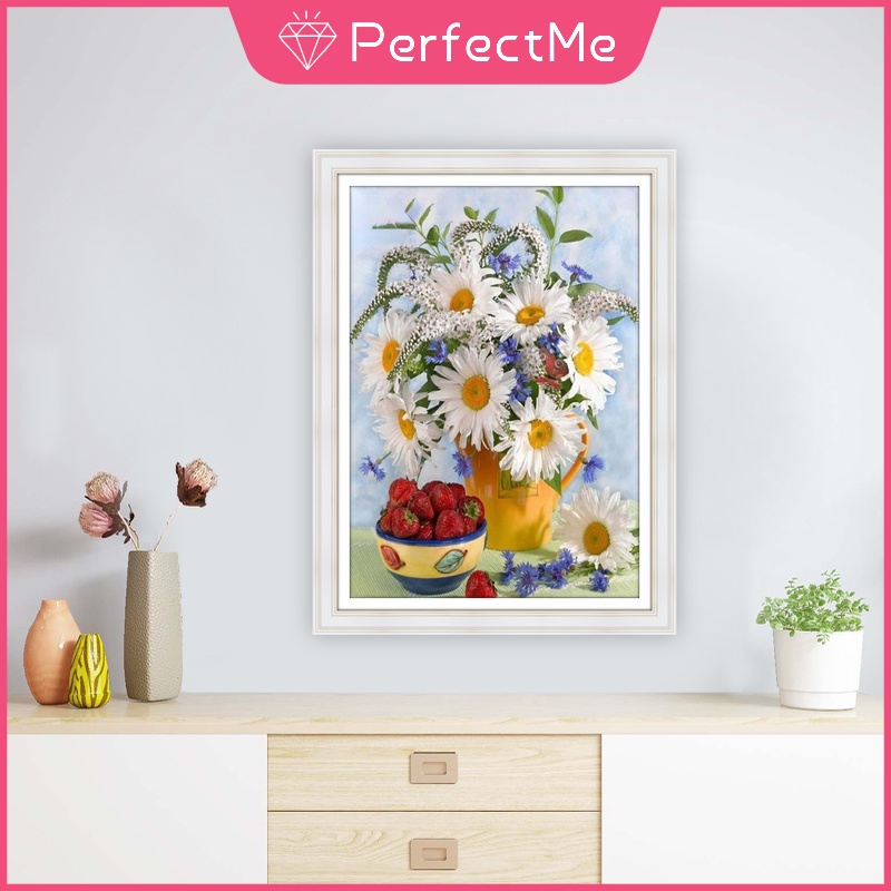 Bộ tranh đính đá 5D họa tiết hoa dâu tây độc đáo kích thước 30x40cm DIY dùng trang trí