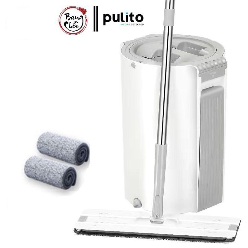 Bộ lau nhà lau sàn thông minh Pulito Cây lau sàn cán dài đầu xoay 360 độ thùng vắt 2 ngăn bông lau thấm hút cao LS-CKT-T
