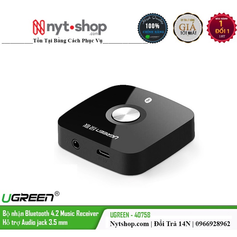 Thiết Bị Nhận Bluetooth 4.2 Music Receiver - Ugreen 40758 - Hỗ trợ Audio jack 3.5