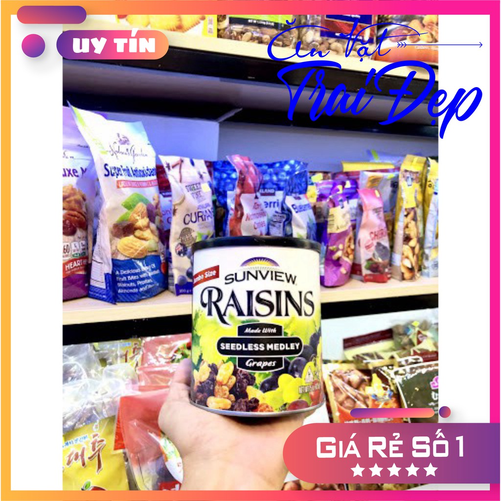 Nho Khô Mỹ Không Hạt Sunview Raisins Đen Nhập Khẩu Mỹ Hủ 425g - Trai Đẹp Snack