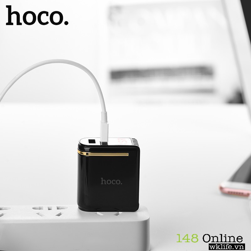 Củ Sạc HOCO C39 | Sạc Nhanh Iphone Ipad | 2 USB Led Báo Dòng