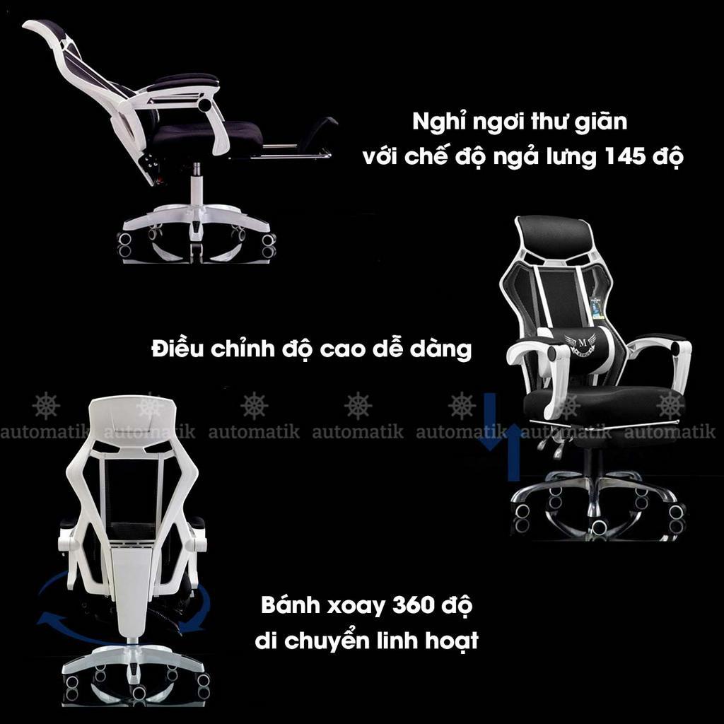Ghế Gaming Văn Phòng Thiết Kế Công Thái Học Xoay 360 Độ Ghế Lưới Ngả Lưng Bảo Vệ Cột Sống Tặng Kèm Gối - Automatik