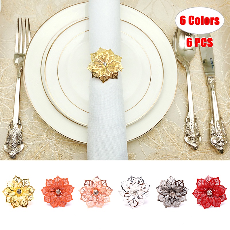 [takejoyfree 0527] 6Pcs Napkin Ring Flower Wedding Dinner Party Birthday Gathering Table Decor