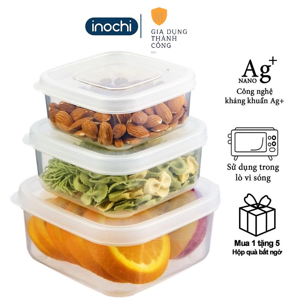 Hộp Nhựa Đựng Thực Phẩm vuông Thức Ăn Hokkaido INOCHI Nhựa Cao Cấp Trong Suốt Bền Chịu Nhiệt Cao 750-1500-2500