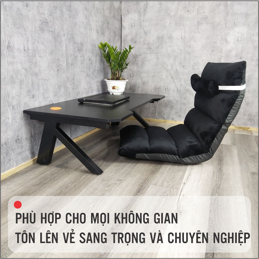 Bàn Gaming Bệt Chữ K Fufutech Chân Xếp Gọn Kích Thước 1m2 Và Ghế Lười Tựa Lưng Màu Đen, Xám Hiện Đại, Cao Cấp