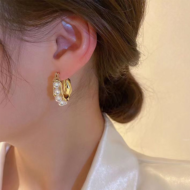 Bông Tai Chữ U Đính Ngọc Trai Phong Cách Pháp Cổ Điển Thời Trang 2022