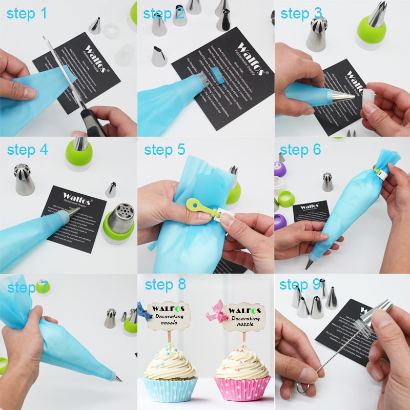 Túi bắt bông kem Walfos hỗ trợ trang trí bánh đa dụng