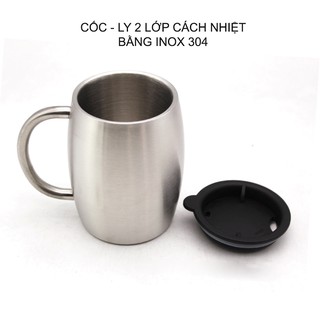 CỐC UỐNG CAFÉ BẰNG INOX 304 GK400 LOẠI 2 LỚP CHỐNG NÓNG, CÓ NẮP, DUNG TÍCH 420ML