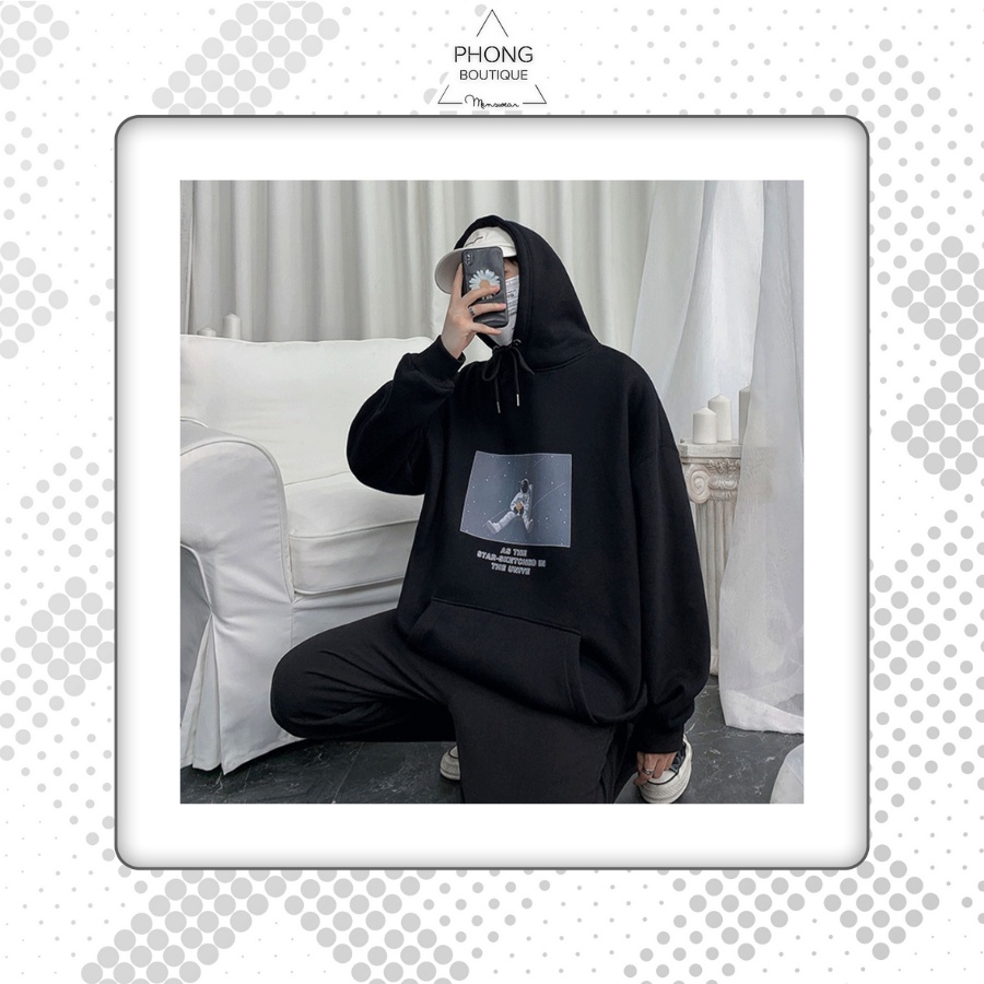 Áo mũ Hoodie Unisex Phi Hành Gia Phong Boutique form rộng 2 màu nỉ bông cặp đôi nam nữ Oversize Ulzzang thu đông | BigBuy360 - bigbuy360.vn