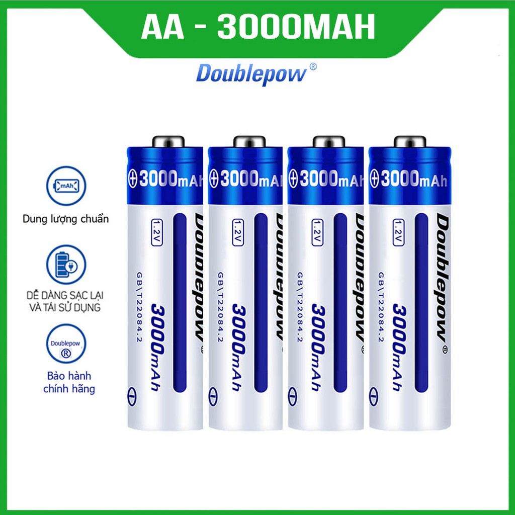 [Hàng chuẩn] Hộp 4 viên Pin AA sạc lại Doublpow dung lượng 3000mAh (pin xanh)