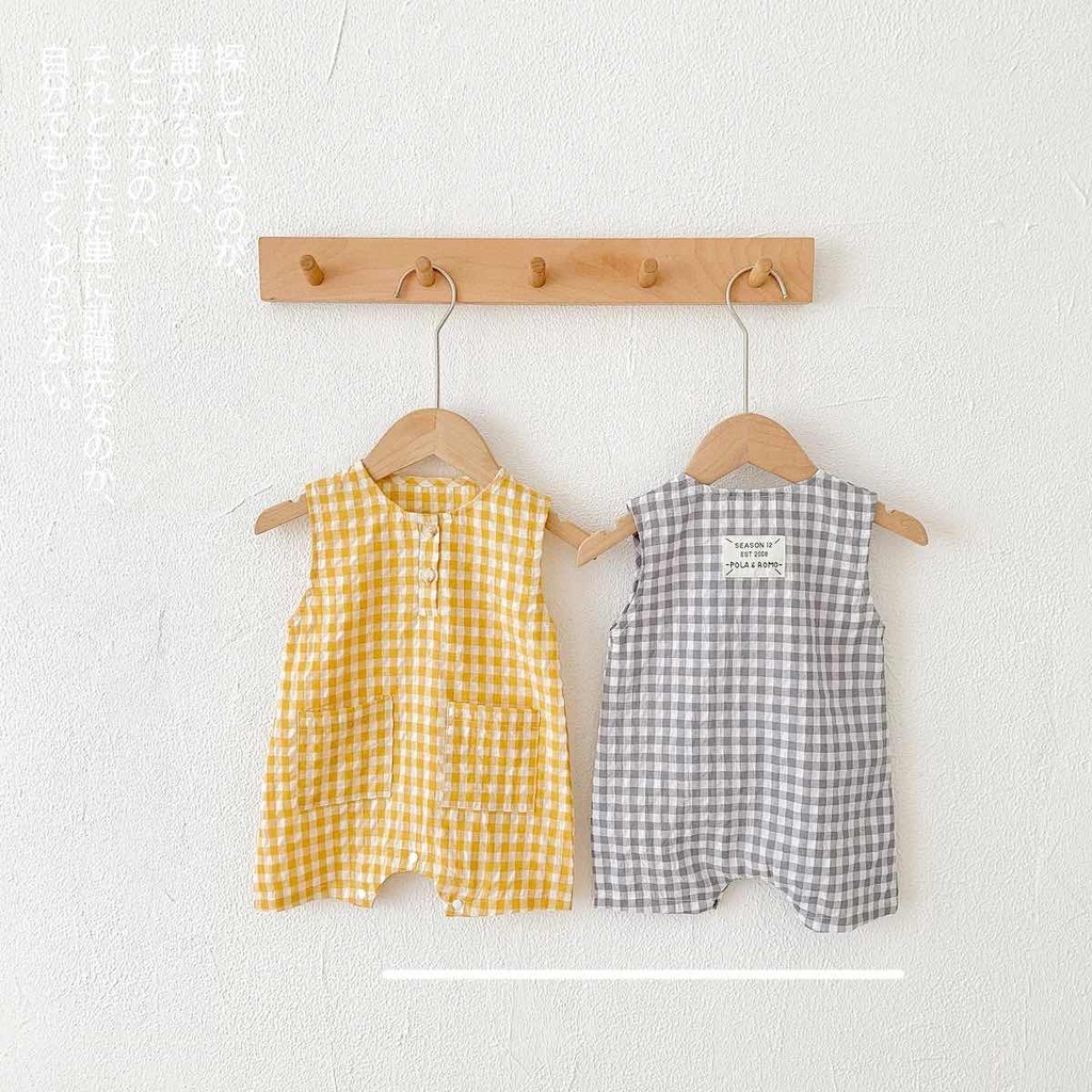Bộ Áo Liền Quần Họa Tiết Sọc Caro 2 Màu Thời Trang Mùa Hè Cho Bé 0-2 Tuổi