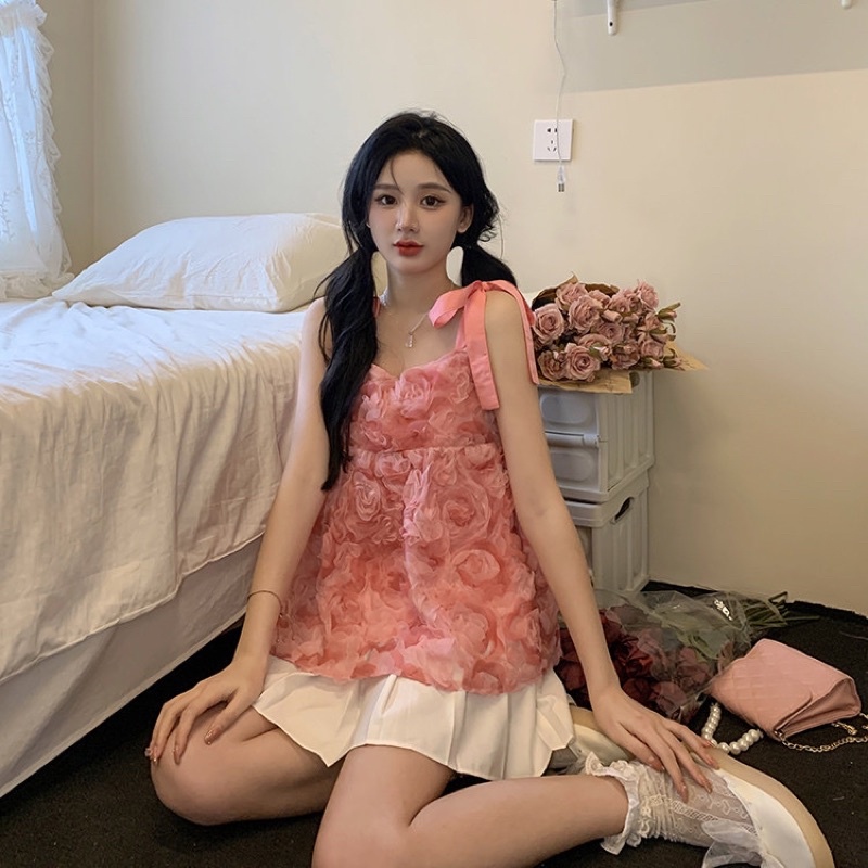 Áo Dây/ Váy Babydoll Hoa Hồng Nổi Siêu Cấp