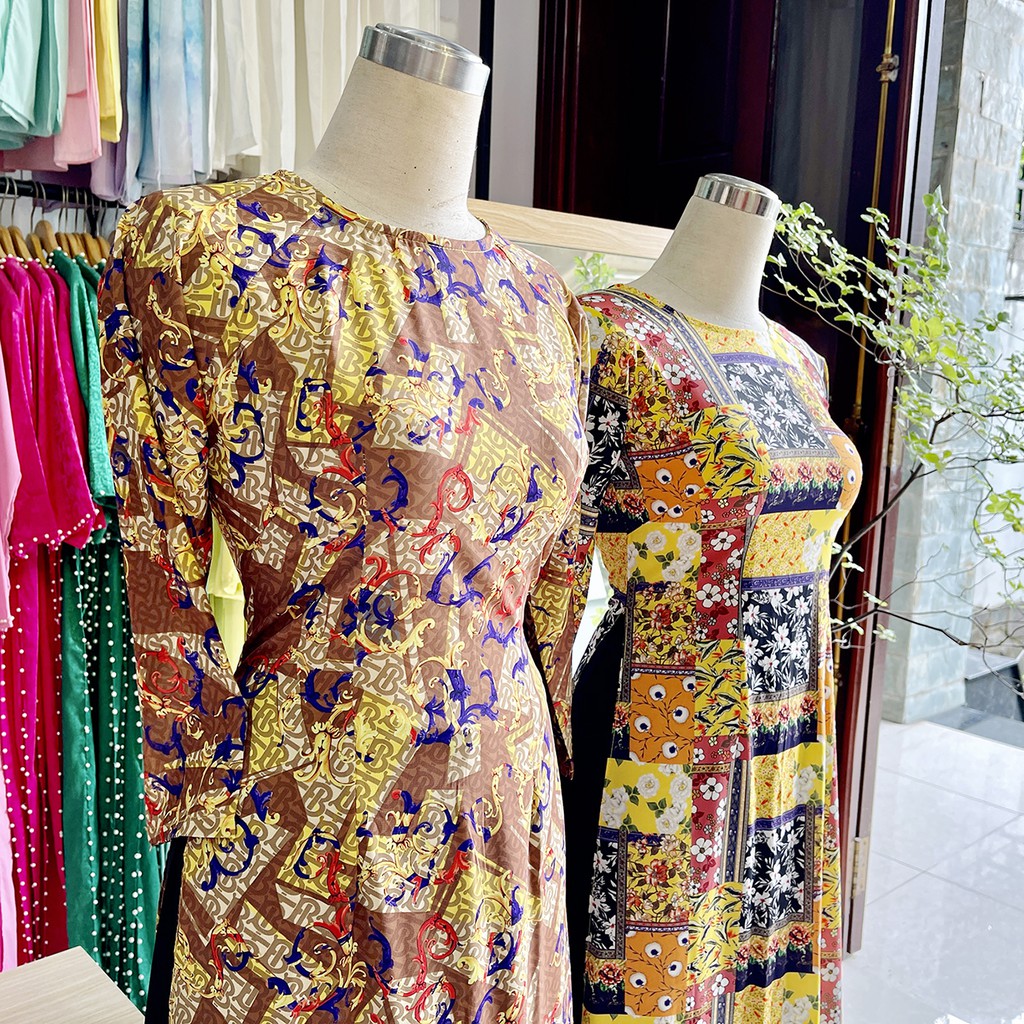 Áo dài gạch bông vintage cô ba sài gòn