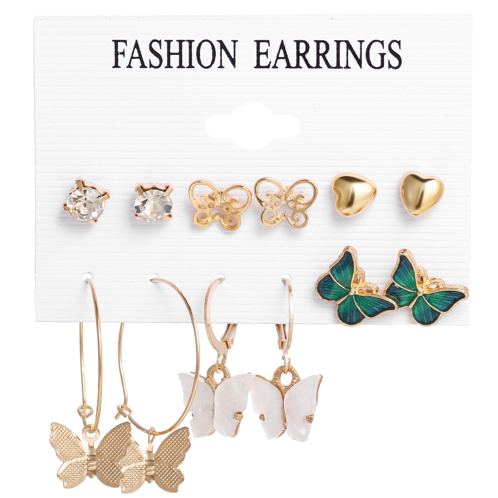 Bông Tai Dáng Dài Họa Tiết Hình Học &amp; Bướm Đính Đá JP5