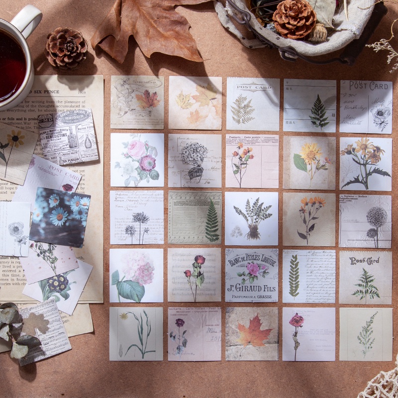 Bộ 40 hình dán trang trí sổ tay phong cách vintage