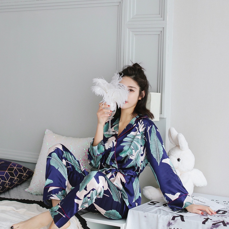 Bộ Đồ Ngủ Vải Voan Satin Tay Dài Cổ Bẻ Có Dây Thắt Lưng Phong Cách Hàn Quốc Mới Dành Cho Bạn Nữ 3xl 2021