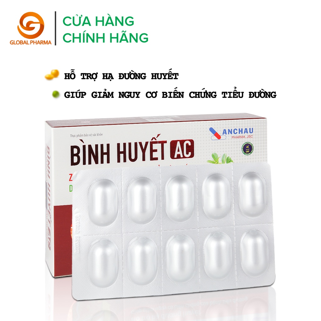 Bình huyết AN CHÂU hỗ trợ hạ huyết áp giảm nguy cơ của bệnh tiểu đường hộp 3 vỉ 30 viên - Globalpharma