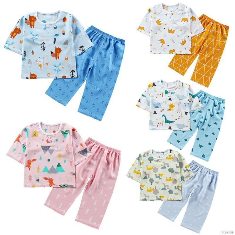 Bộ Đồ Ngủ Pijama Dài Tay In Hoạt Hình Cho Bé Từ 3-9 Tuổi