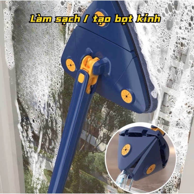 Cây Chổi Lau Sàn Nhà - Trần Nhà - Lau Kính Hình Tam Giác Đa Năng Tự Vắt Xoay 360 Độ Thông Minh