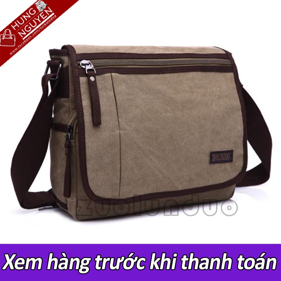 Túi chéo vải bố Nam khóa da dáng ngang cao cấp 2020