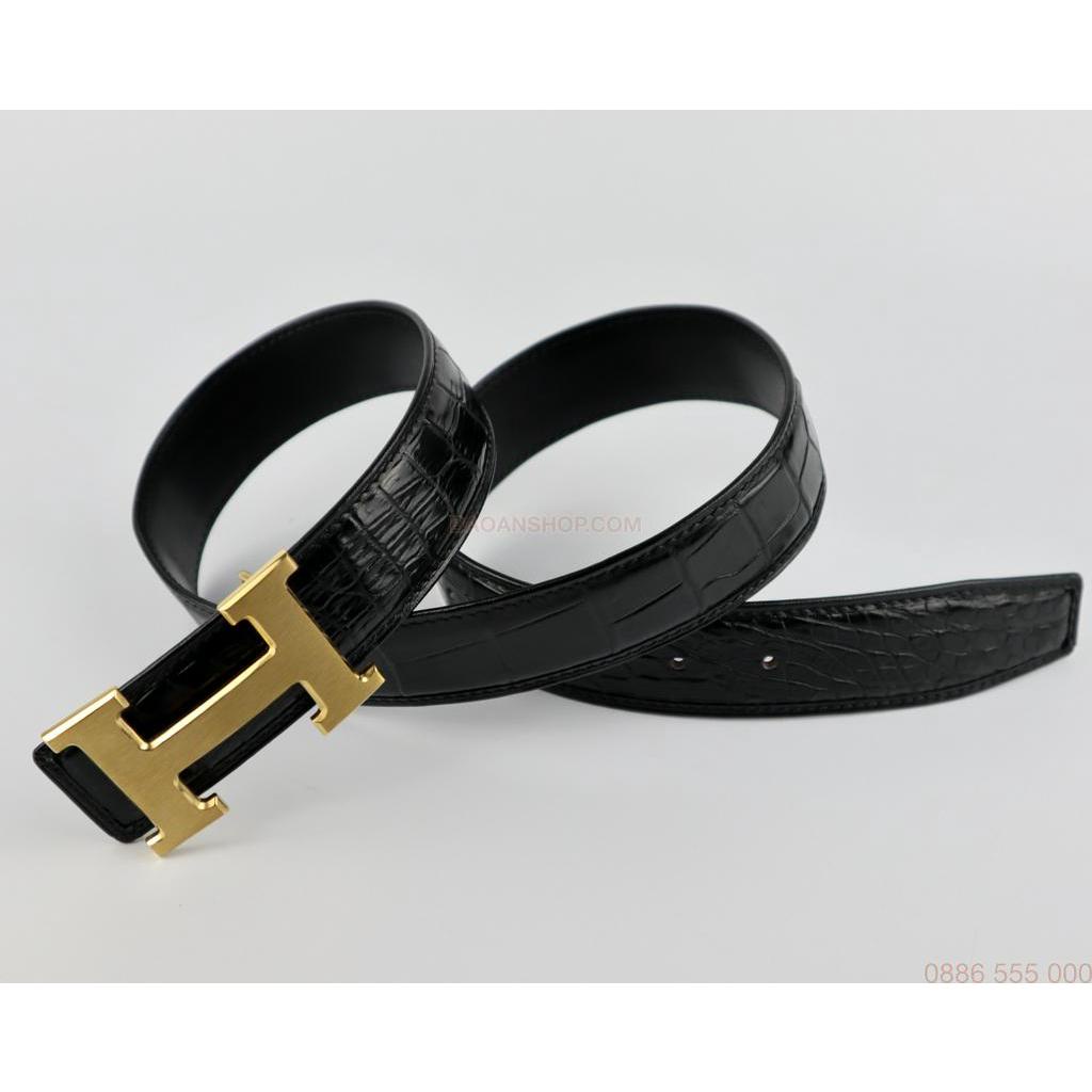 Thắt lưng nam da cá sấu phần bụng nguyên miếng cao cấp màu đen , dây lưng nam da cá sấu, thắt lưng da #B3106