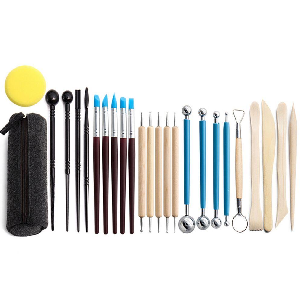 YNATURAL Set 25 Dụng Cụ Điêu Khắc Đất Sét Bằng Silicon Cán Gỗ Cho Người Mới Bắt Đầu