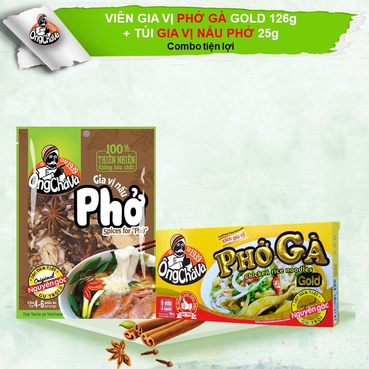 Combo Viên Gia Vị Phở Gà 126gram Và Túi Gia Vị Nấu Phở 25gram Ông Chà Và (Có Túi Lọc)