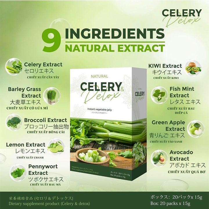 Thạch Cần Tây Celery Detox Jelly, Thạch Trái Cây Bibico Nhật Bản Giúp Thanh Nhiệt Làm Đẹp Da Hộp 20 Viên