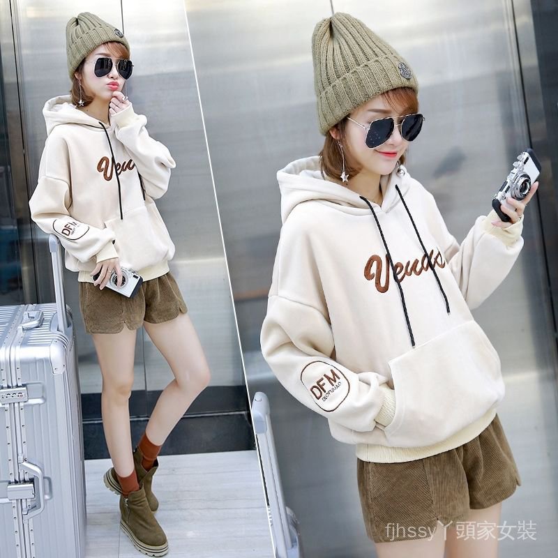 Áo Hoodie Nhung Hai Mặt Dày Dặn Dáng Rộng Thời Trang Thu Đông Dành Cho Nữ 2022