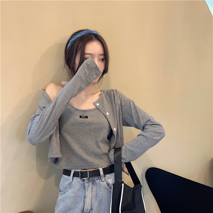 [Mã FAMAYWA giảm 10K đơn 50K] Xiaozhainv Áo Dệt Kim Dài Tay/ Áo Hai Dây Xinh Xắn Cho Nữ | BigBuy360 - bigbuy360.vn