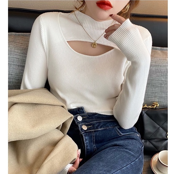 Áo sweater Dệt Kim Cổ Lọ Dáng Ôm Phong Cách Hàn Quốc Thời Trang Cho Nữ