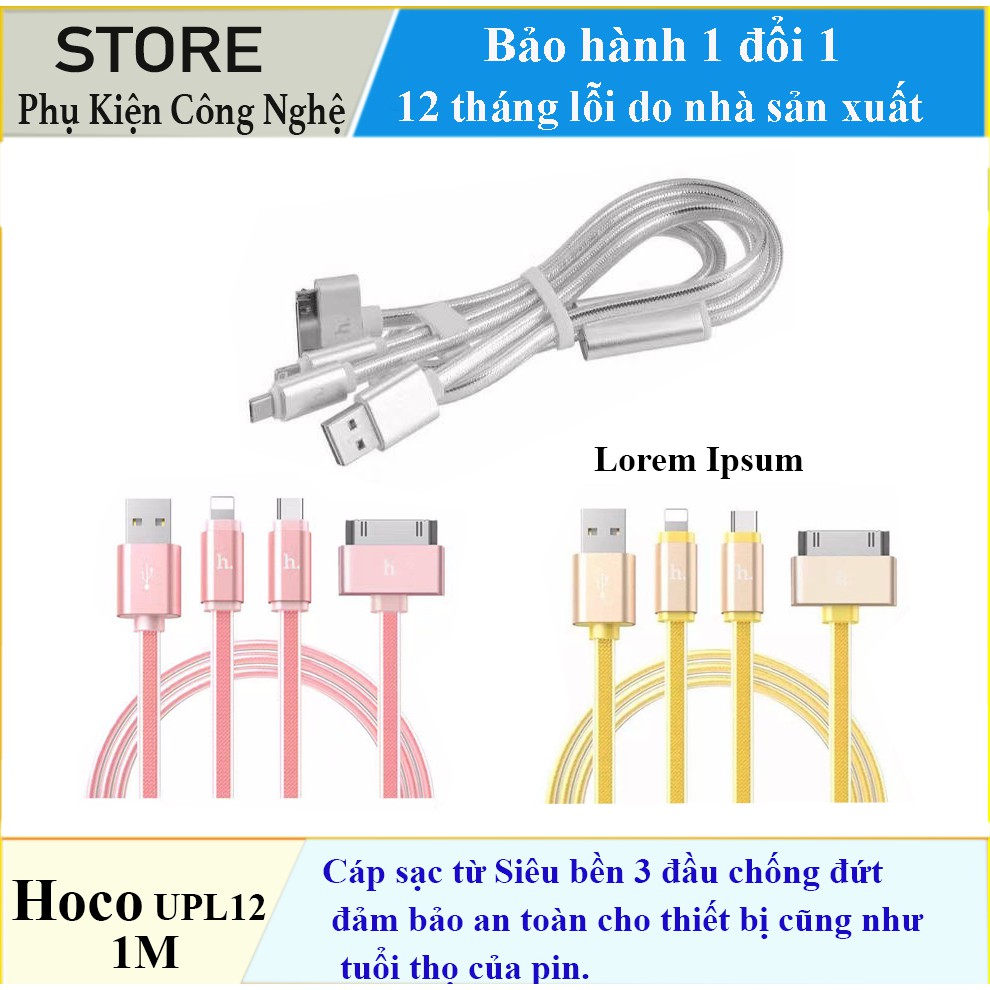 Cáp sạc từ Siêu bền 3 đầu HOCO UPL12 1M chống đứt