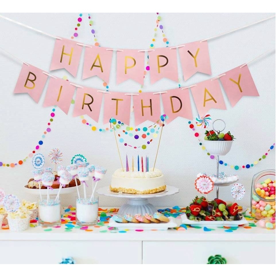 Dây chữ happy birthday ép kim trang trí sinh nhật, sự kiện