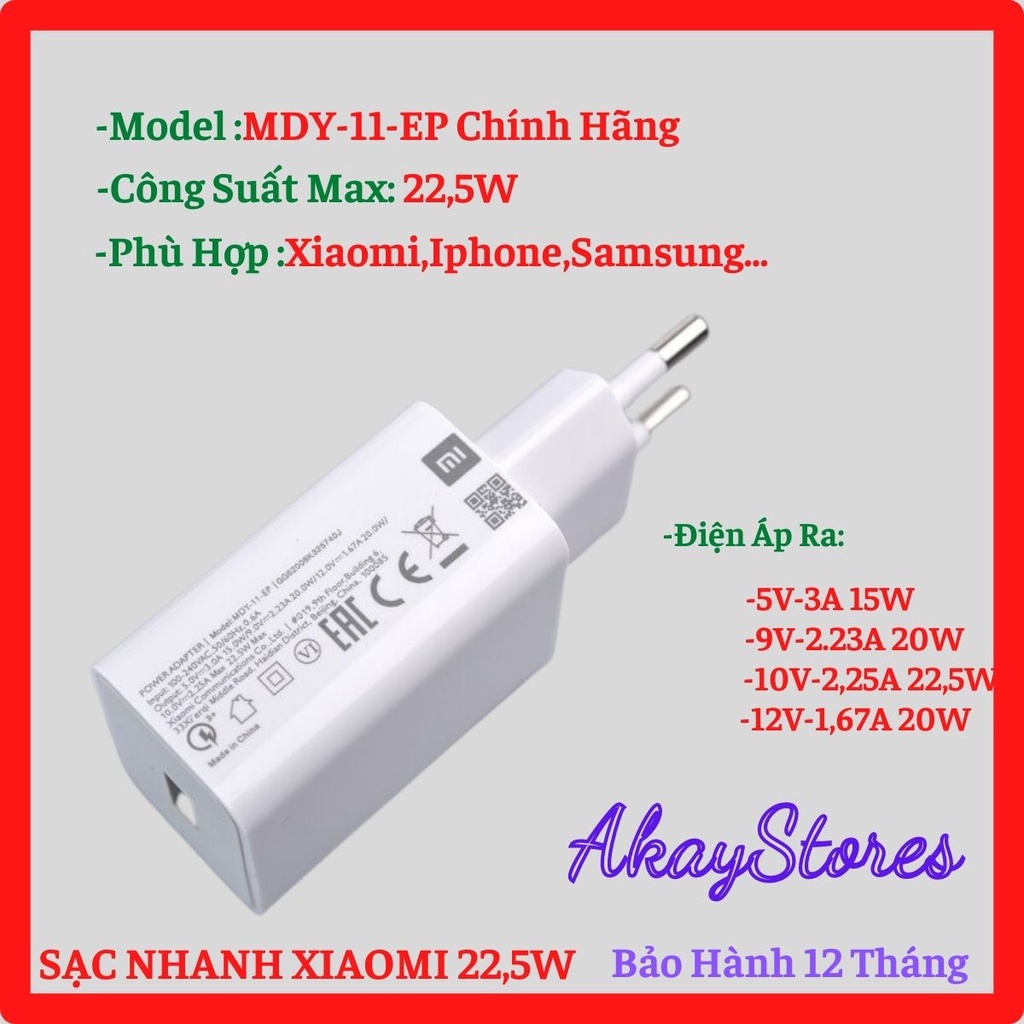 Bộ sạc Nhanh xiaomi redmi 22.5w, Cốc sạc nhanh, cáp sạc chân typec,micro.cáp xiaomi type c 5A ,hàng chính hãng AkayStore