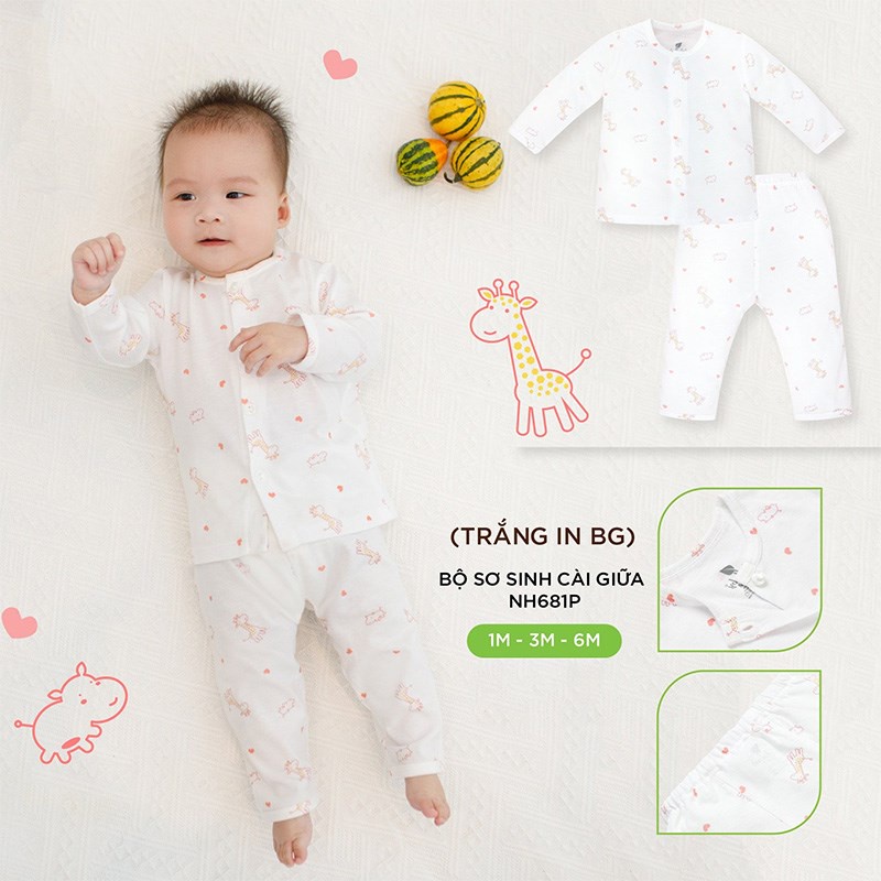 [FAFRINW05 giảm tối đa 30k đơn 150k]Bộ cài giữa bộ sơ sinh bộ dài tay Lullaby bé trai bé gái