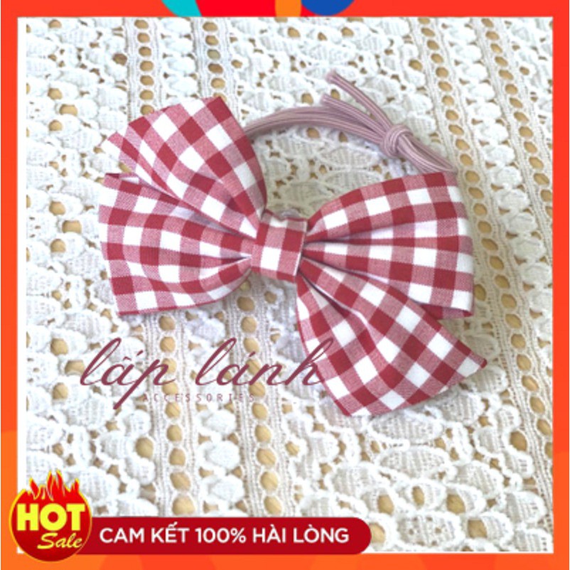[Ảnh thật] Cột tóc nơ caro nhỏ xinh phong cách tiểu thư Hàn Quốc size nhỏ