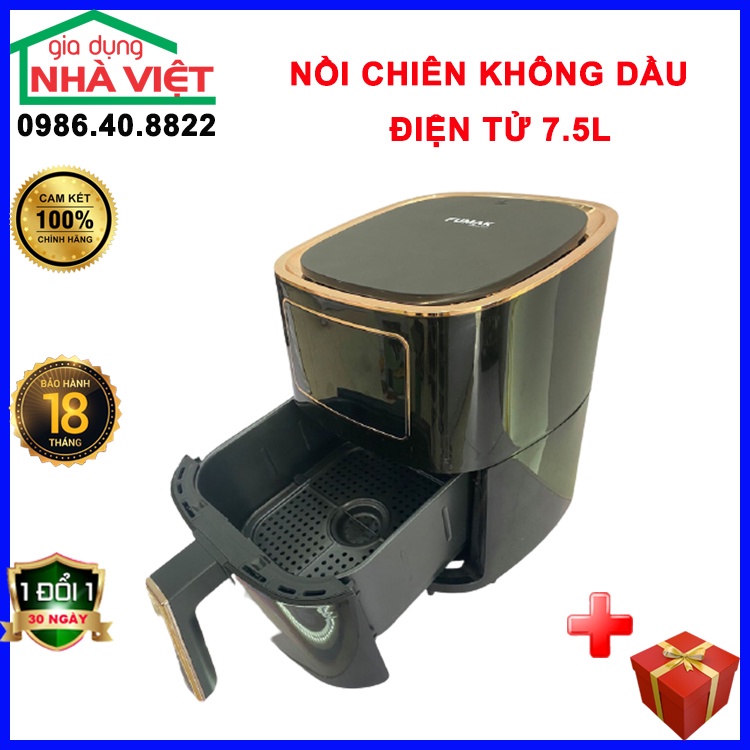 Nồi Chiện, Nồi chiên Không Dầu Điện Tử Fumak FM-1875 Nhật Bản, Dung Tích Lớn 7.5L, [ Bảo hành 18 tháng] đổi mới 15 ngày.