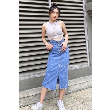 Chân Váy Jean Aiori Lưng Cao Dáng Dài Chữ A 4 Nút Thời Trang Cao Cấp Cho Nữ Váy Cotton Cao Cấp Mềm Mịn_Mã V0905