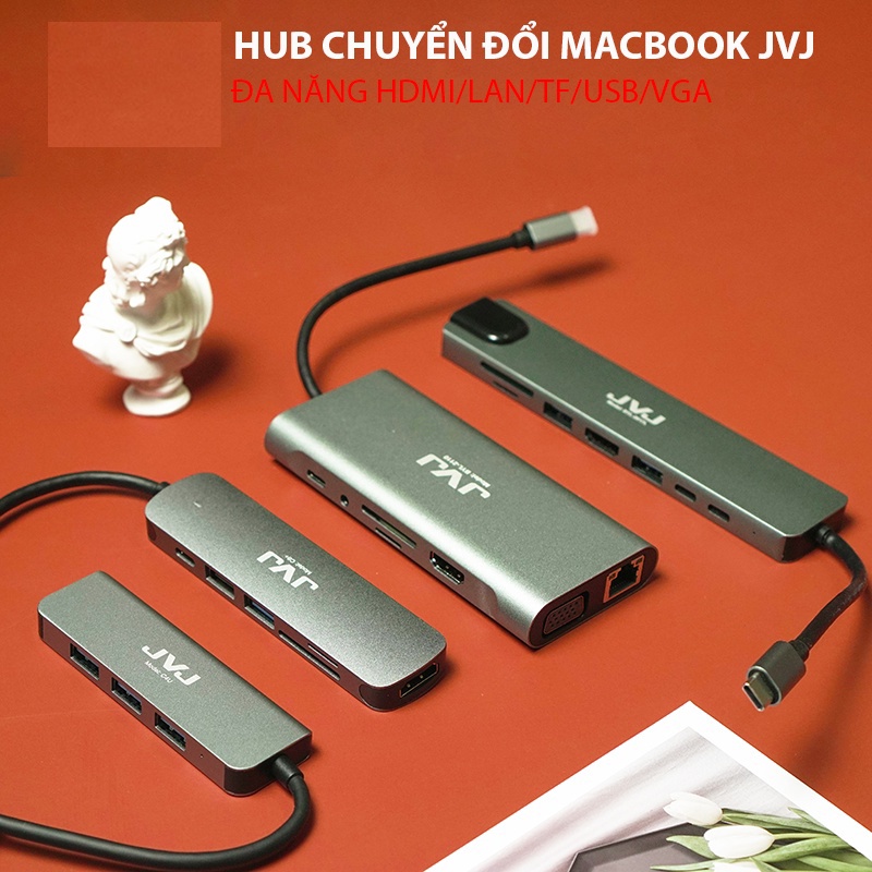 Hub type C Macbook laptop C6 JVJ 6 trong 1, chia cổng USB 3.0 tốc độ 500Mb/s SD, TF, 4K,HDMI, vỏ kim loại