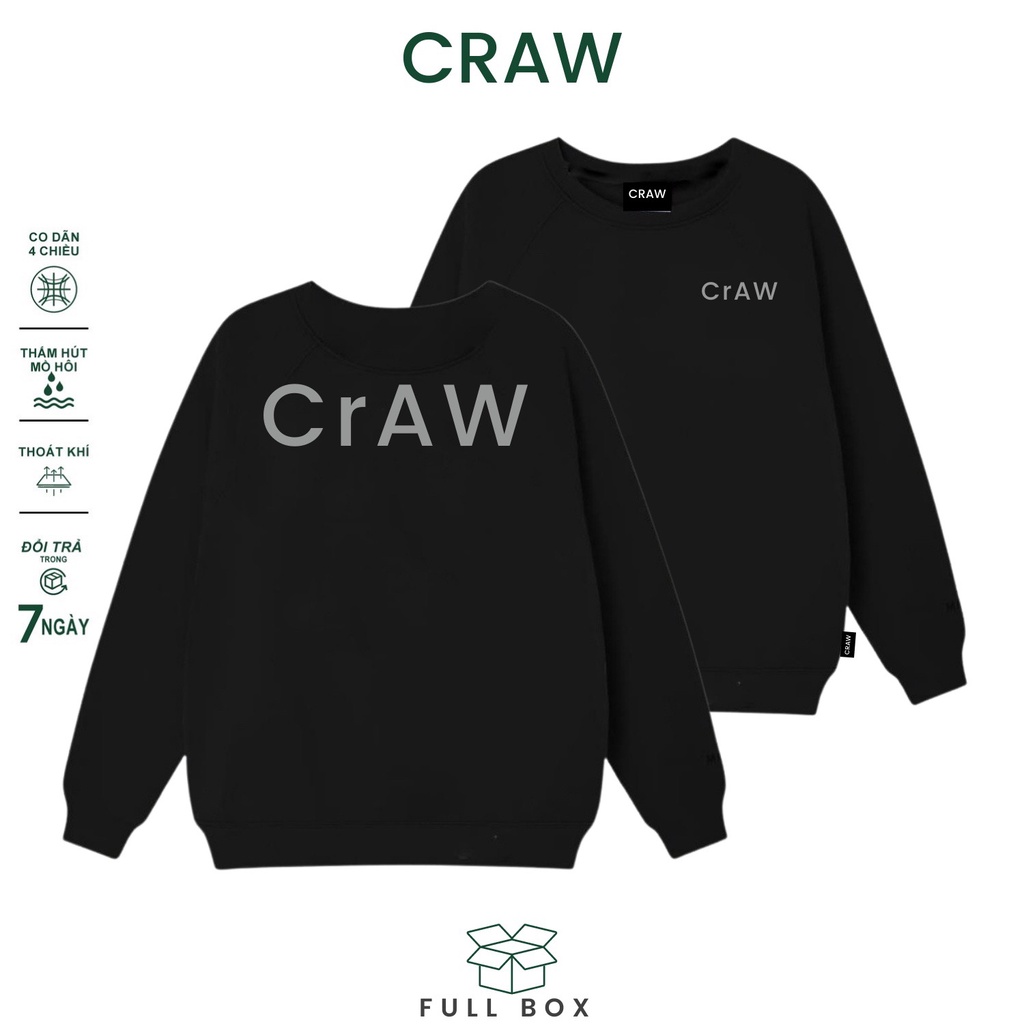 Áo Sweater CRAW vải nỉ thu đông co dãn dày dặn mềm mịn form rộng phong cách Unisex - 0101