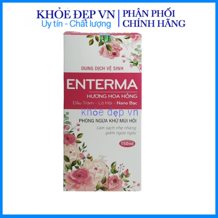 Dung dịch vệ sinh ENTERMA hương hoa hồng, dầu tràm, lô hội, nano bạc làm sạch, kháng khuẩn, ngăn mùi – Chai 150ml