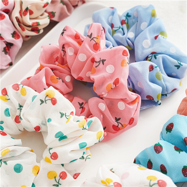 Dây Buộc Tóc Scrunchies Hàn Quốc Mẫu Cherry, Dâu Mới Xinh Xắn